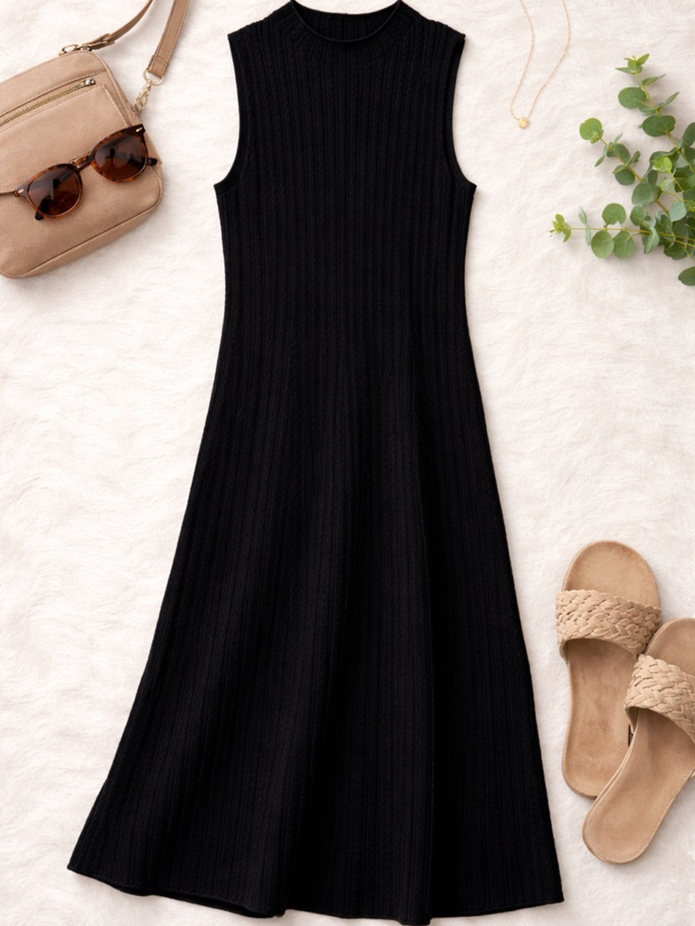 Theory Sleeveless Cable Knit Midi Dress Black Wool Blend Women’s Small